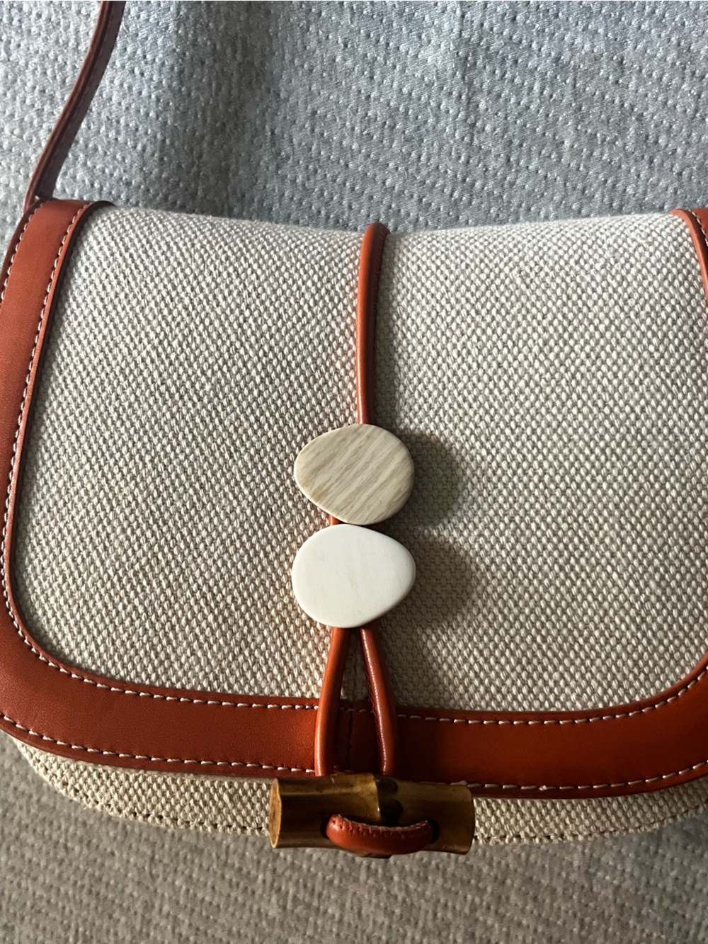 Women’s Canvas and Leather Crossbody Bag in Cream and Tan